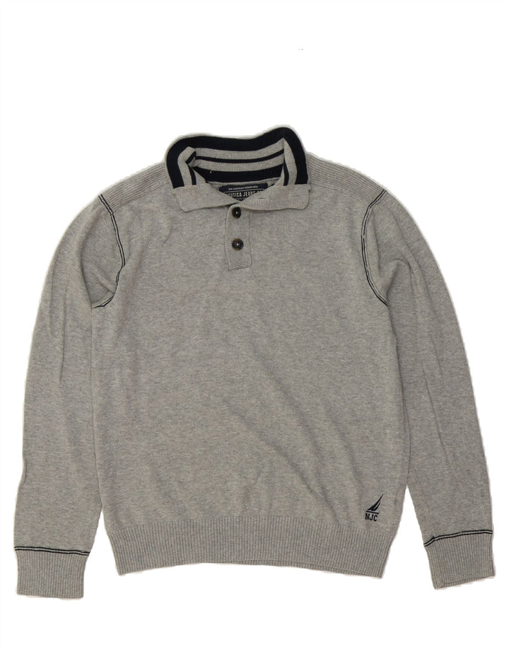 NAUTICA Mens Button Neck Jumper Sweater Medium Grey Cotton Vintage Nautica and Second-Hand Nautica from Messina Hembry 
