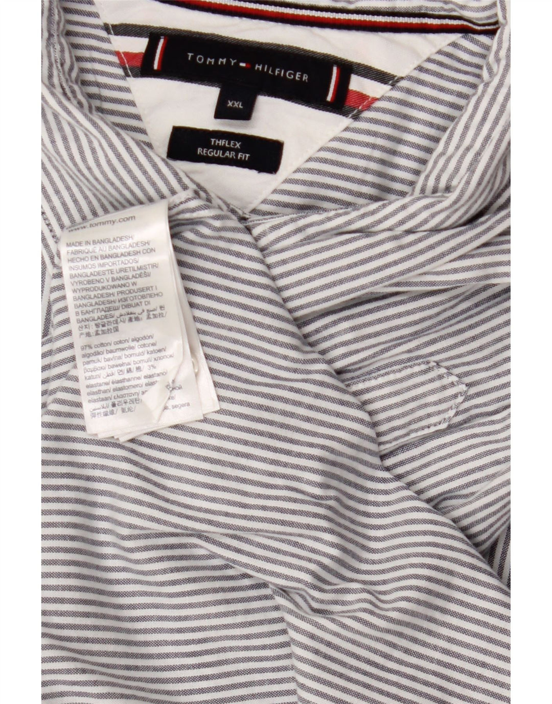 TOMMY HILFIGER Ανδρικό πουκάμισο με κανονική εφαρμογή 2XL Γκρι βαμβακερό ριγέ