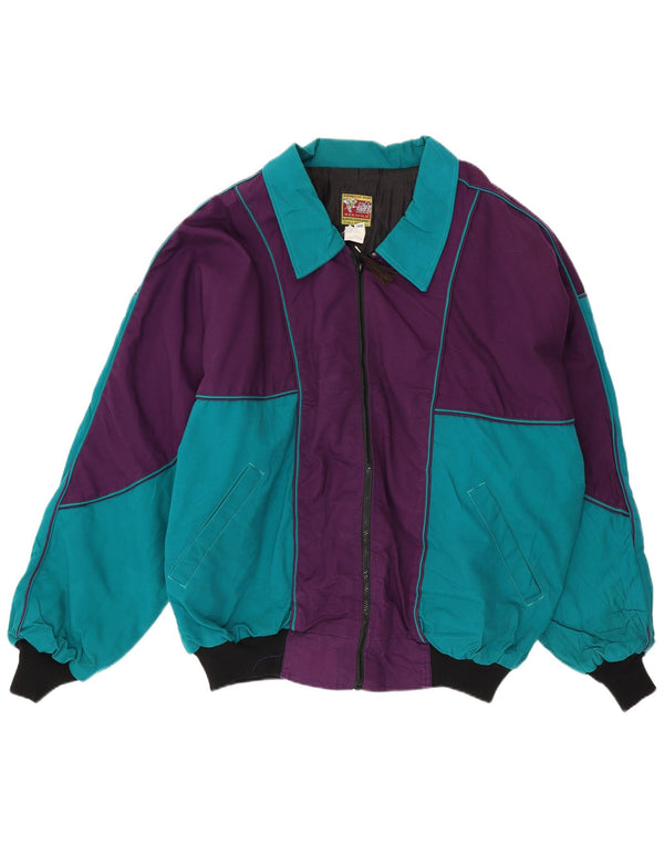 Wild Mens Bomber Jacket UK 44 2XL Purple Colourblock Cotton