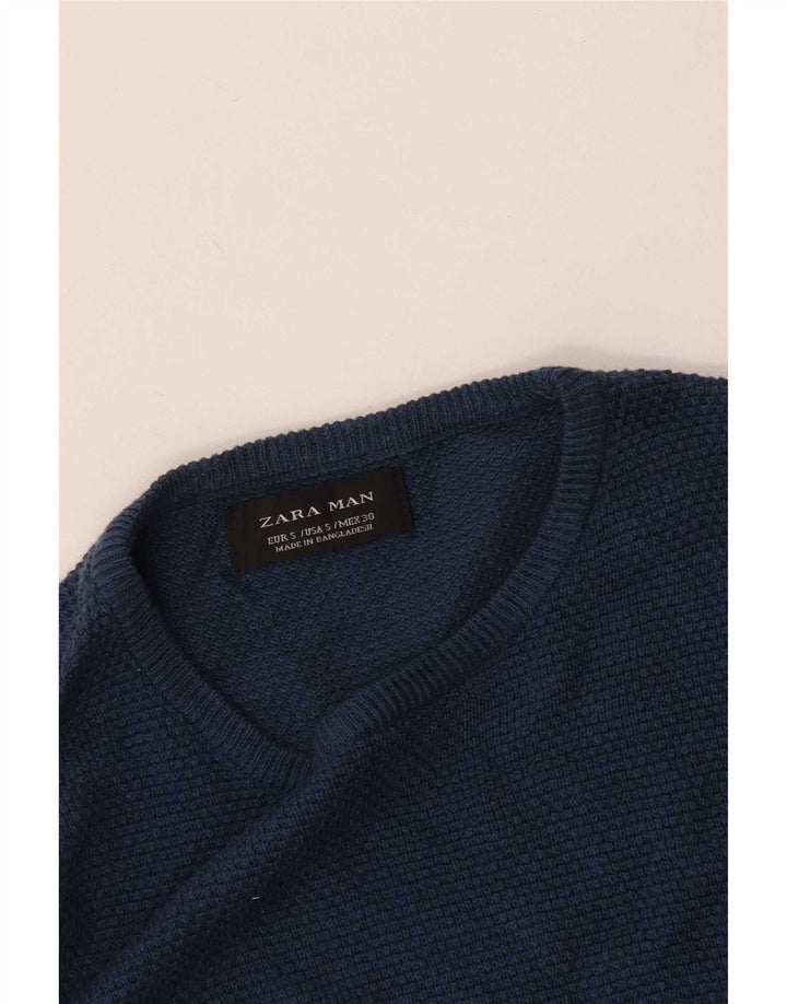 Ανδρικό πουλόβερ Zara Crew Neck Jumper Small Navy Blue