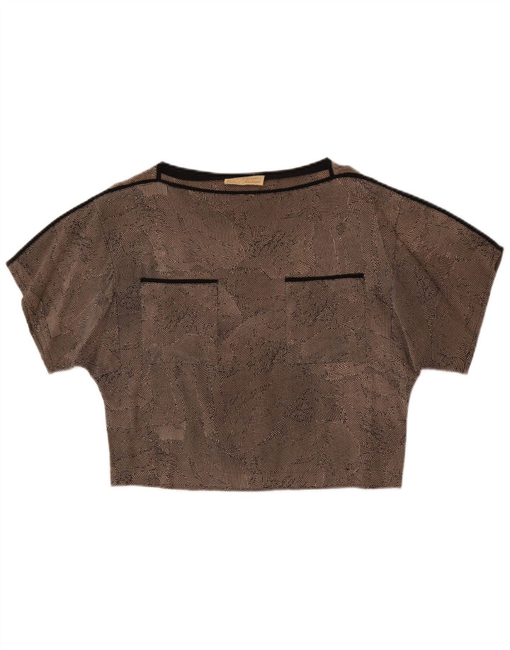 Vintage γυναικεία μπλούζα Crop τοπ UK 14 Medium Brown Spotted Silk