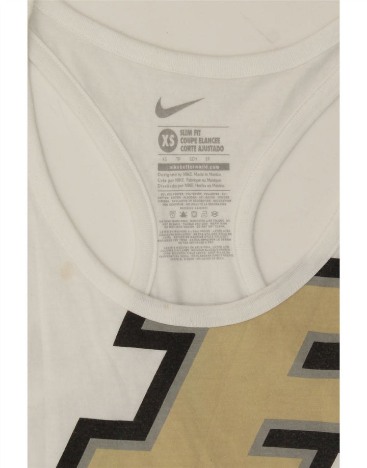 NIKE Womens Slim Fit Graphic Vest Top UK 4 XS White Polyester Vintage Nike and Second-Hand Nike from Messina Hembry 