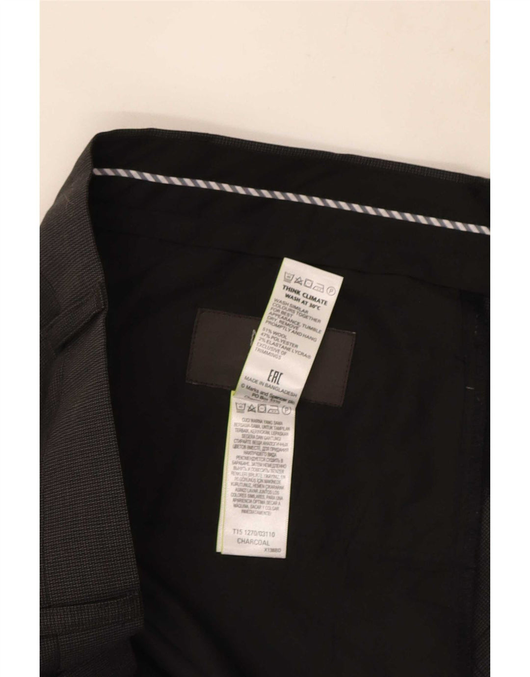 Marks & Spencer Ανδρικό παντελόνι με κανονική εφαρμογή W38 L31 Μαύρο μάλλινο