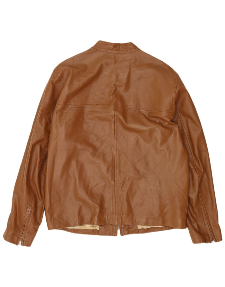John and Son's Mens Leather Jacket IT 54 2XL Καφέ Δερμάτινο