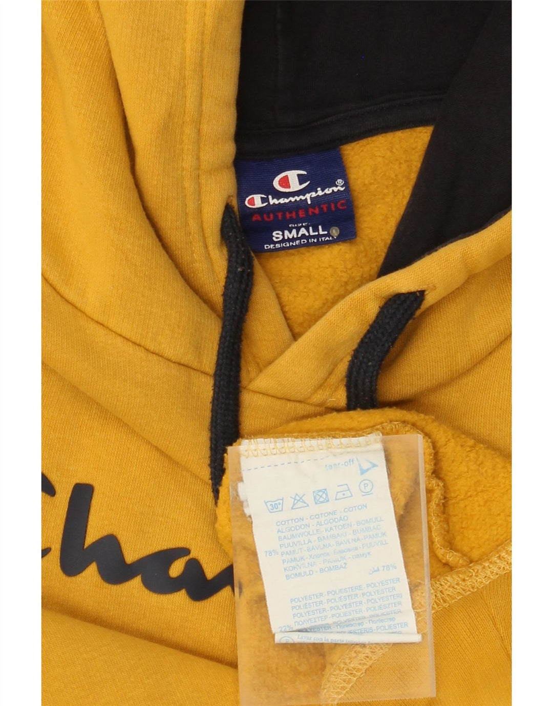 CHAMPION Ανδρικό γραφικό μπλούζα με κουκούλα μικρό κίτρινο βαμβακερό