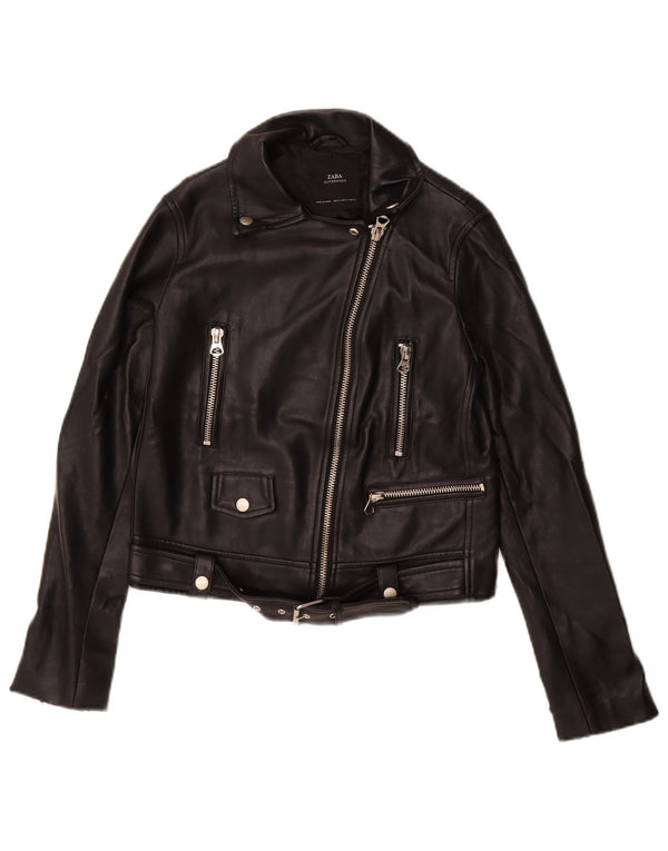 Zara Γυναικείο Faux Leather Biker Jacket UK 6 XS Μαύρο Πολυουρεθάνη