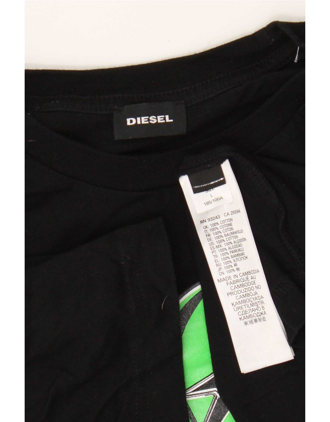 Ανδρικό γραφικό T-Shirt Diesel Top μεγάλο μαύρο βαμβακερό