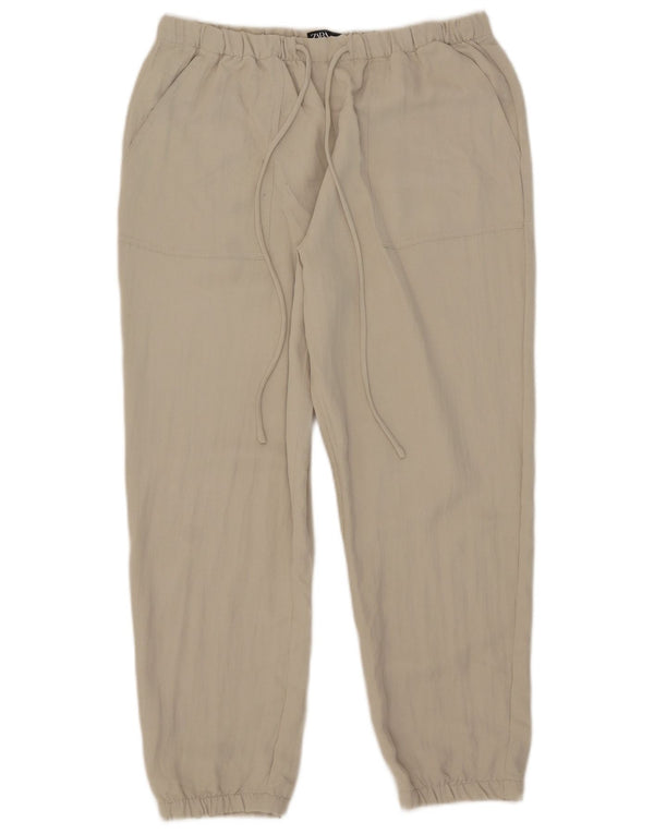 Zara Γυναικείο Joggers Cropped Παντελόνι Medium W28 L25 Beige Polyester