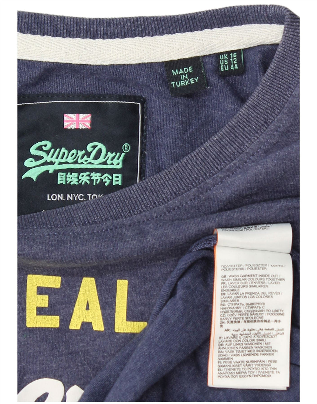 Γυναικείο γραφικό μπλουζάκι SUPERDRY Top UK 16 Large Navy Blue από βαμβάκι