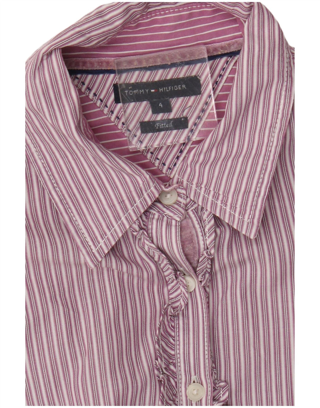 Tommy Hilfiger γυναικείο μπλουζάκι μπροστινό βολάν US 4 Small μωβ ριγέ