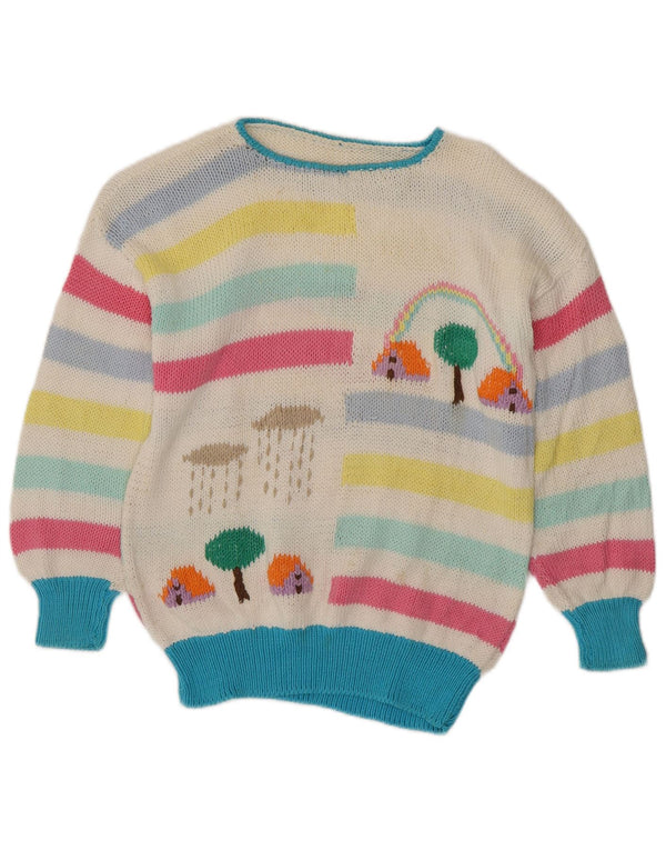 Vintage Womens Boat Neck Jumper Sweater UK 14 Medium Multicoloured Striped