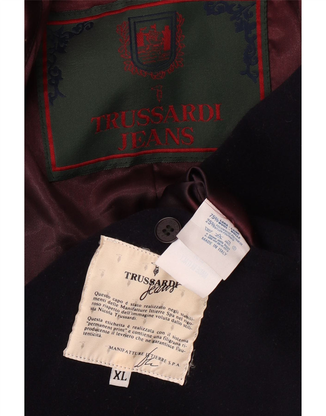 TRUSSARDI JEANS Ανδρικό Πανωφόρι UK 42 XL Navy Blue Wool