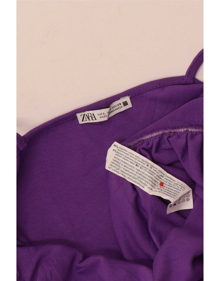 Zara Womens Cami Top UK 14 Large Purple Cotton