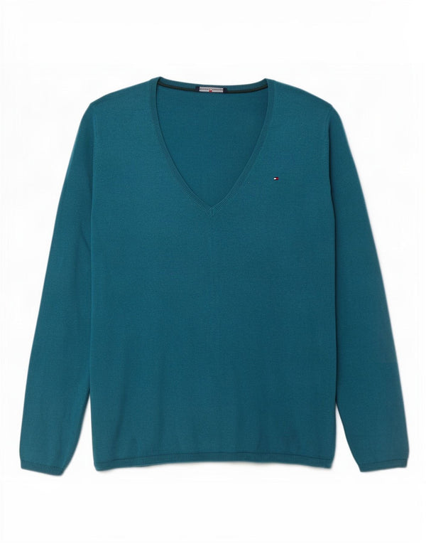 Γυναικείο πουλόβερ Tommy Hilfiger με V λαιμόκοψη UK 18 XL μπλε μαλλί