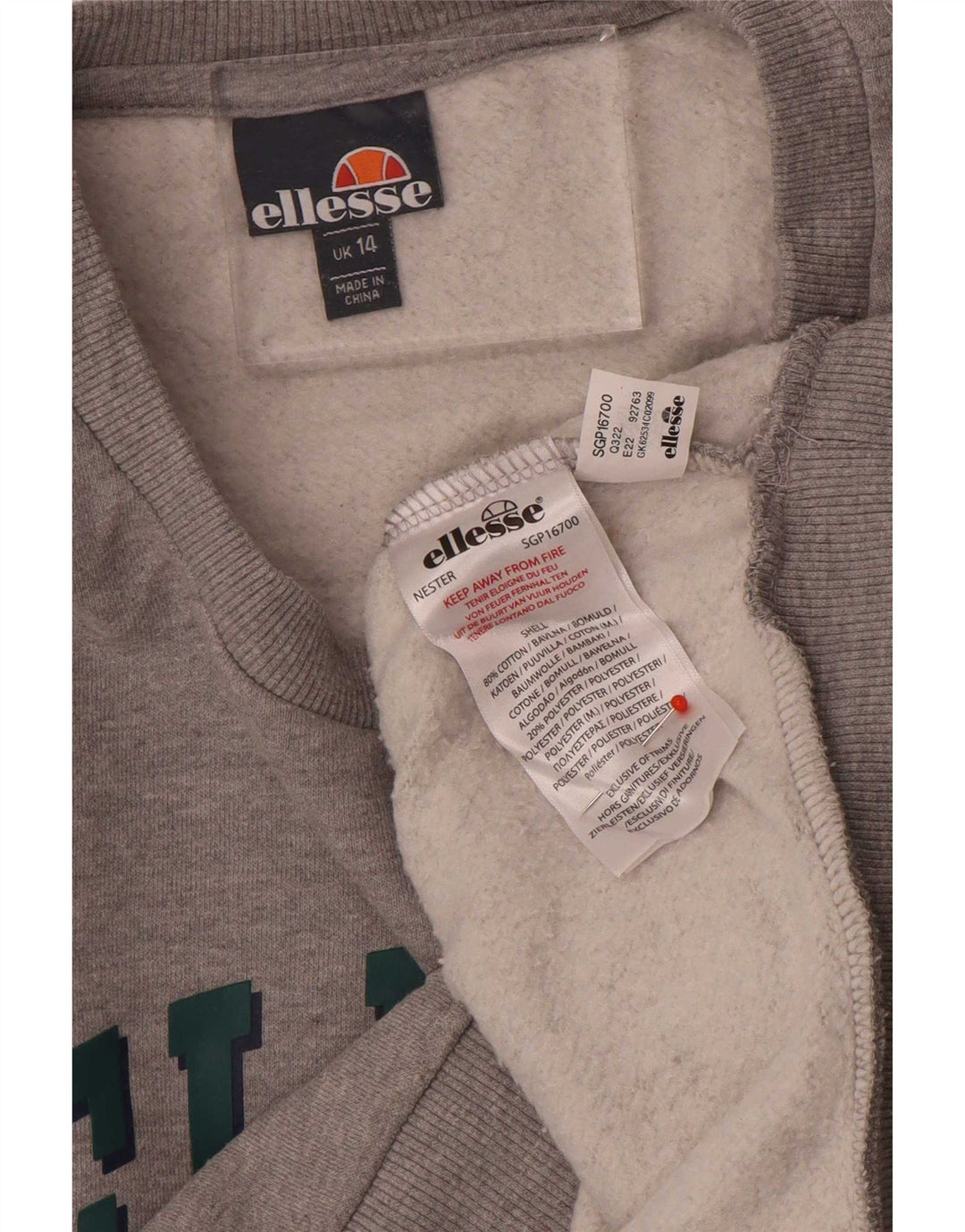 Ellesse Γυναικείο Γραφικό Φούτερ με γραφικό κροπ μεγάλου μεγέθους UK 14 Large Grey