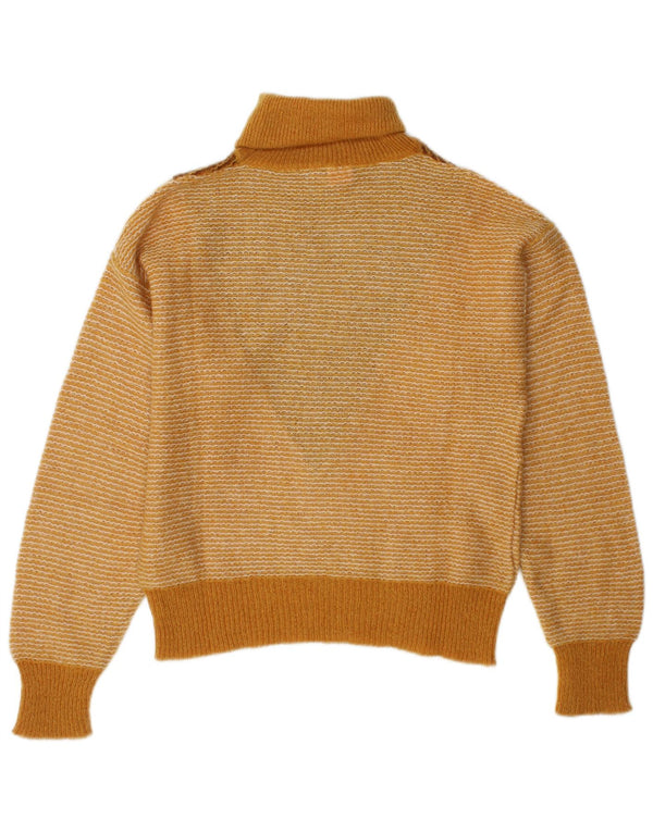 Vintage γυναικείο πουλόβερ με ρολό λαιμόκοψη UK 10 Small Yellow Colourblock