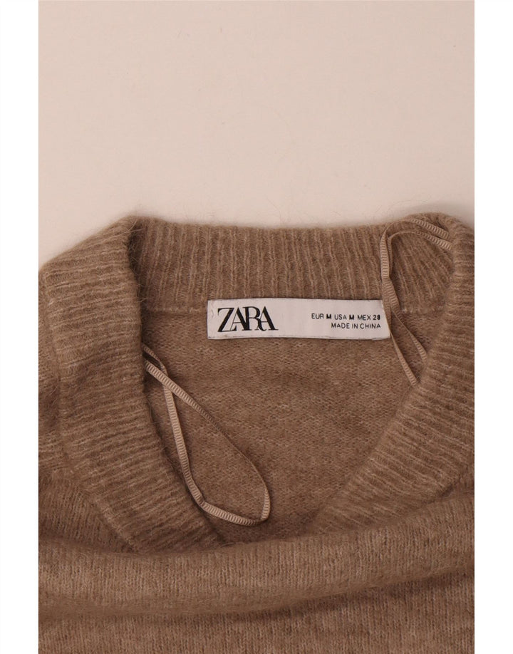 Zara Γυναικείο πουλόβερ με λαιμόκαυστο UK 14 Medium Beige Polyamide