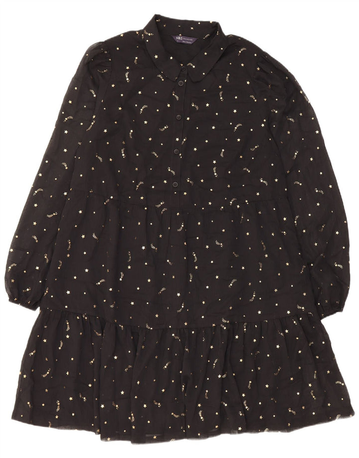 Marks & Spencer Γυναικείο Abstract Pattern Tiered Dress UK 14 Medium Black