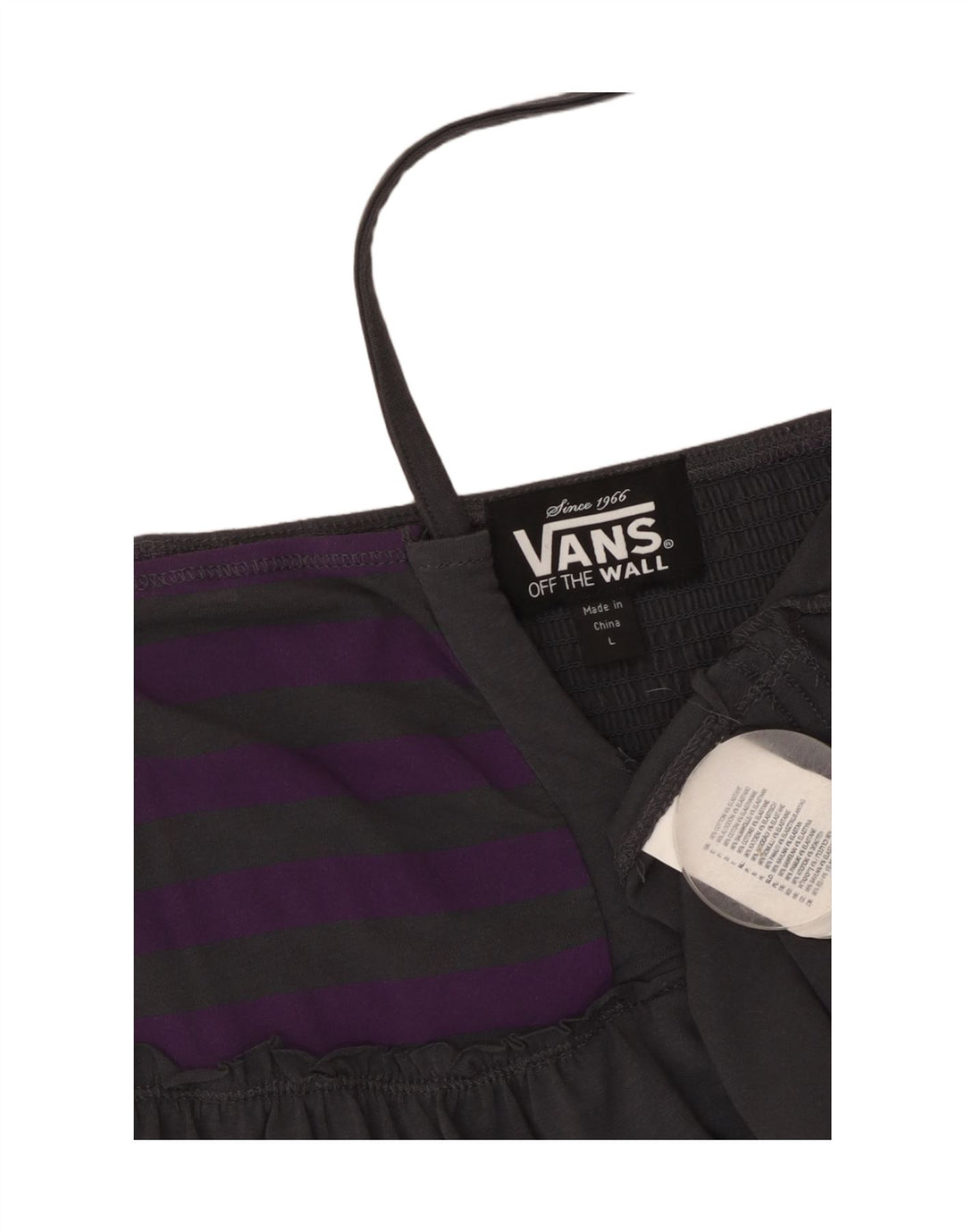 Vans Womens Crop Halter Top UK 14 Large γκρι ριγέ βαμβακερό