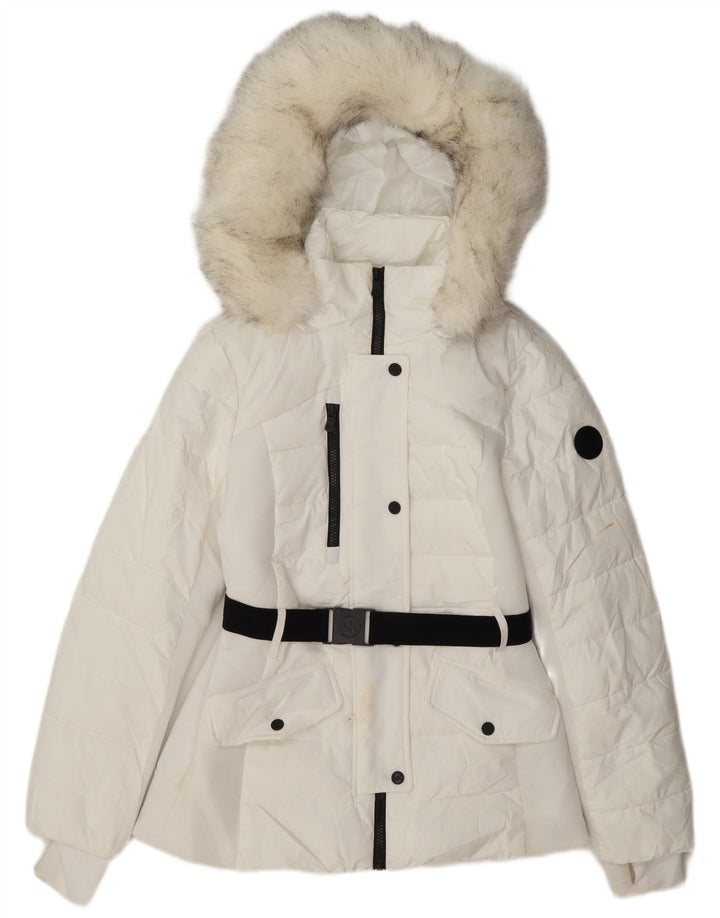 Michael Kors Γυναικείο μπουφάν με κουκούλα UK 10 Small White Polyester