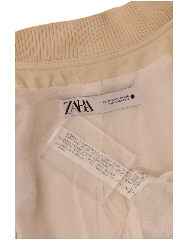 Zara Γυναικείο Crop Bomber Jacket UK 14 Medium Beige Viscose