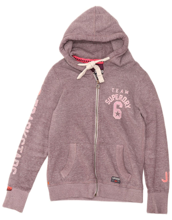 Superdry Womens Graphic Zip Hoodie Sweater UK 12 Medium Purple Flecked