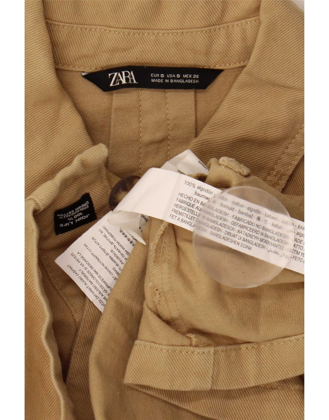 Zara Γυναικείο μανίκι 3/4 Oversized Utility Jacket UK 10 Small Beige βαμβακερό
