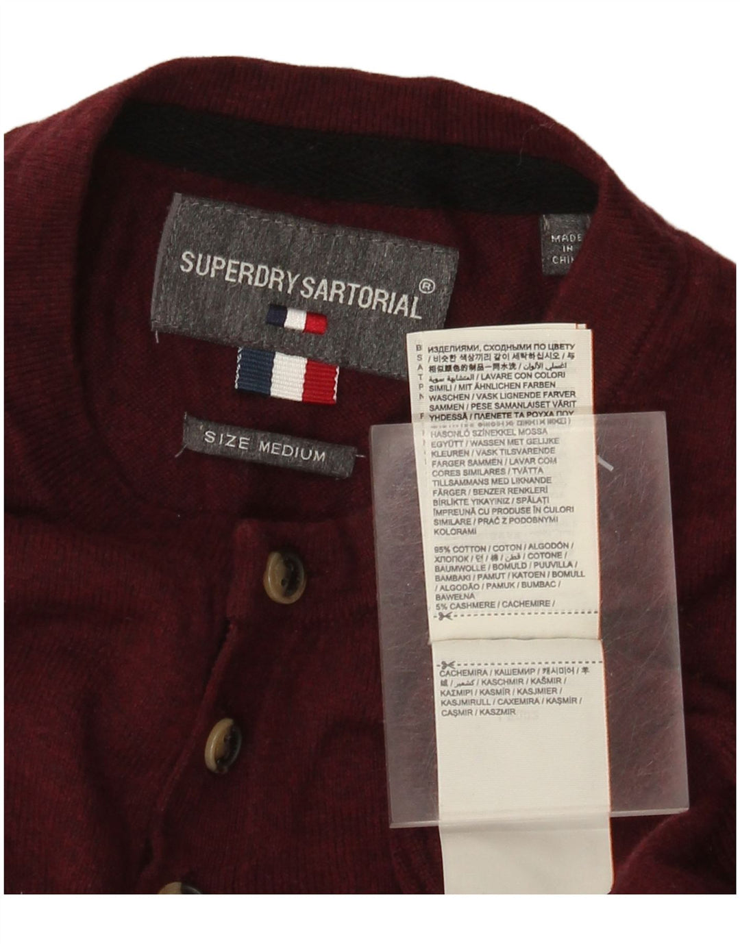 Ανδρικό πουλόβερ με λαιμόκοψη Superdry, μεσαίο βαμβακερό μπορντό