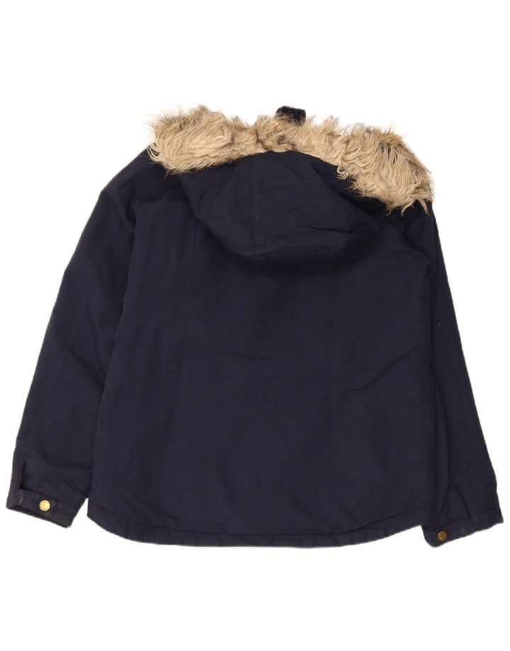 FAT FACE Womens Hooded Windbreaker Jacket UK 12 Medium Navy Blue Nylon