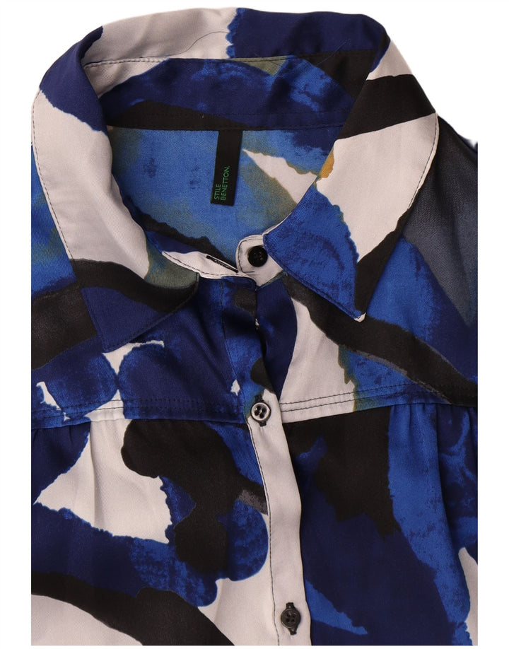 Γυναικεία μπλούζα μπλούζας Benetton Abstract Pattern UK 14 Medium Blue Polyester