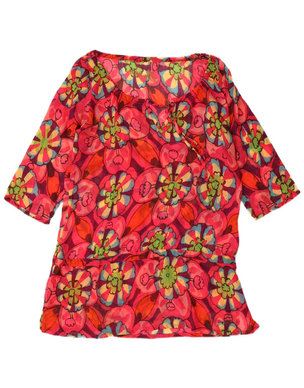 DESIGUAL Womens 3/4 Sleeve Tunic Dress UK 14 Medium Red Floral Polyester