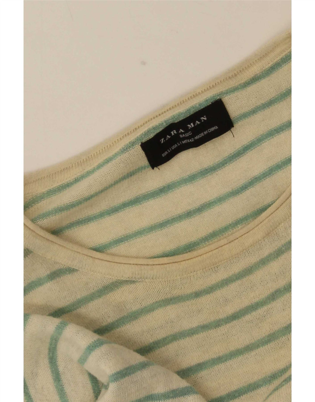 Zara Ανδρικό Μακρυμάνικο Μπλουζάκι Μεγάλο Εκρού Ριγέ