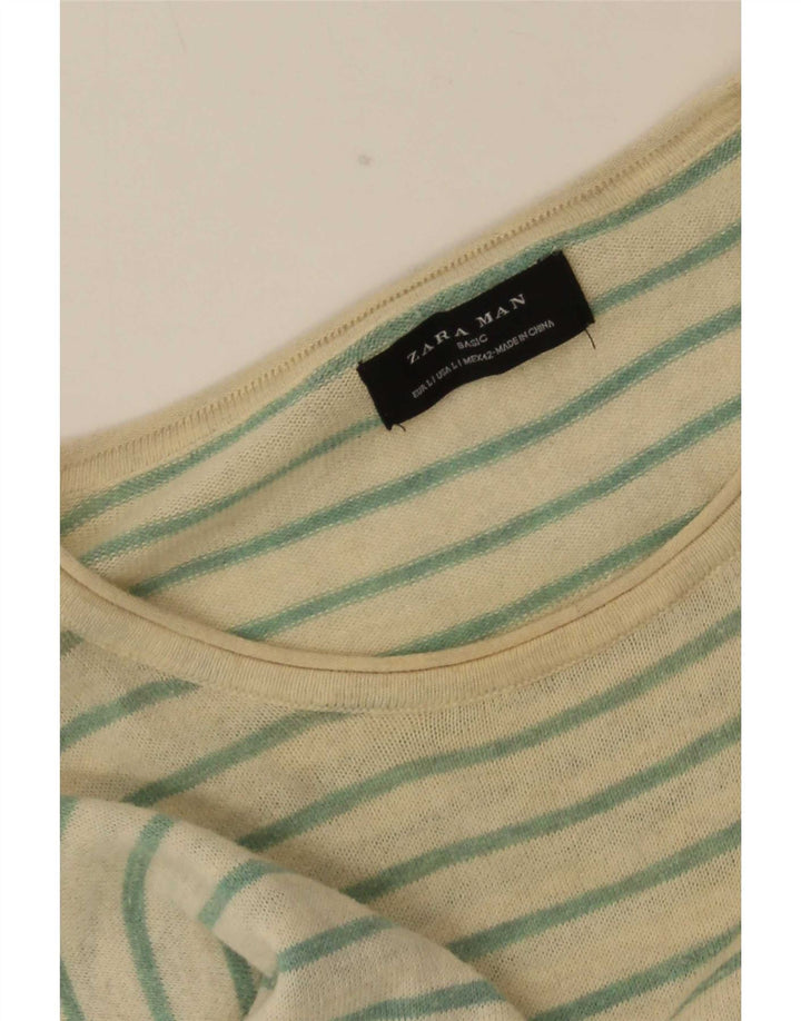 Zara Ανδρικό Μακρυμάνικο Μπλουζάκι Μεγάλο Εκρού Ριγέ
