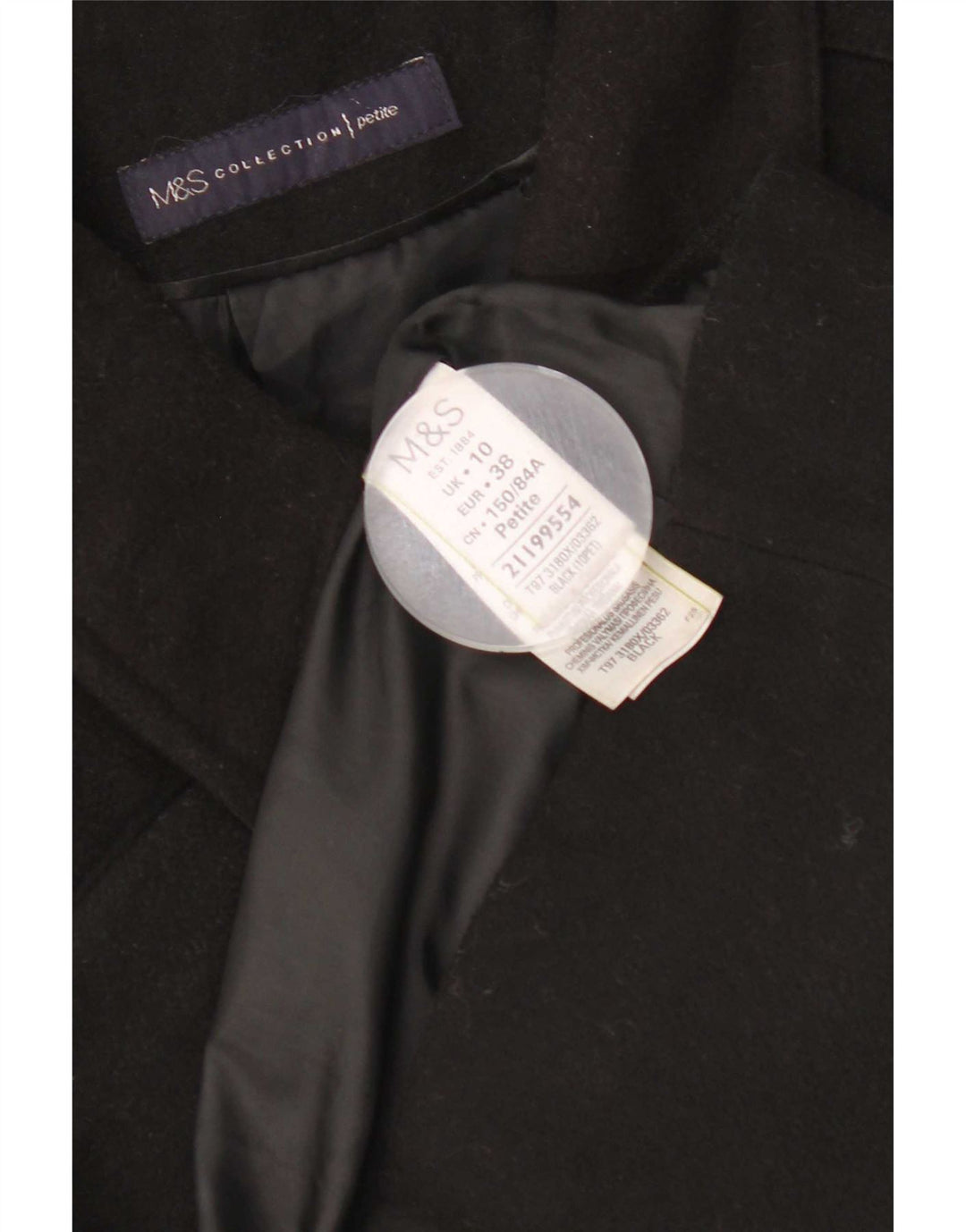 Marks & Spencer Γυναικείο παλτό UK 10 Small Black Polyester