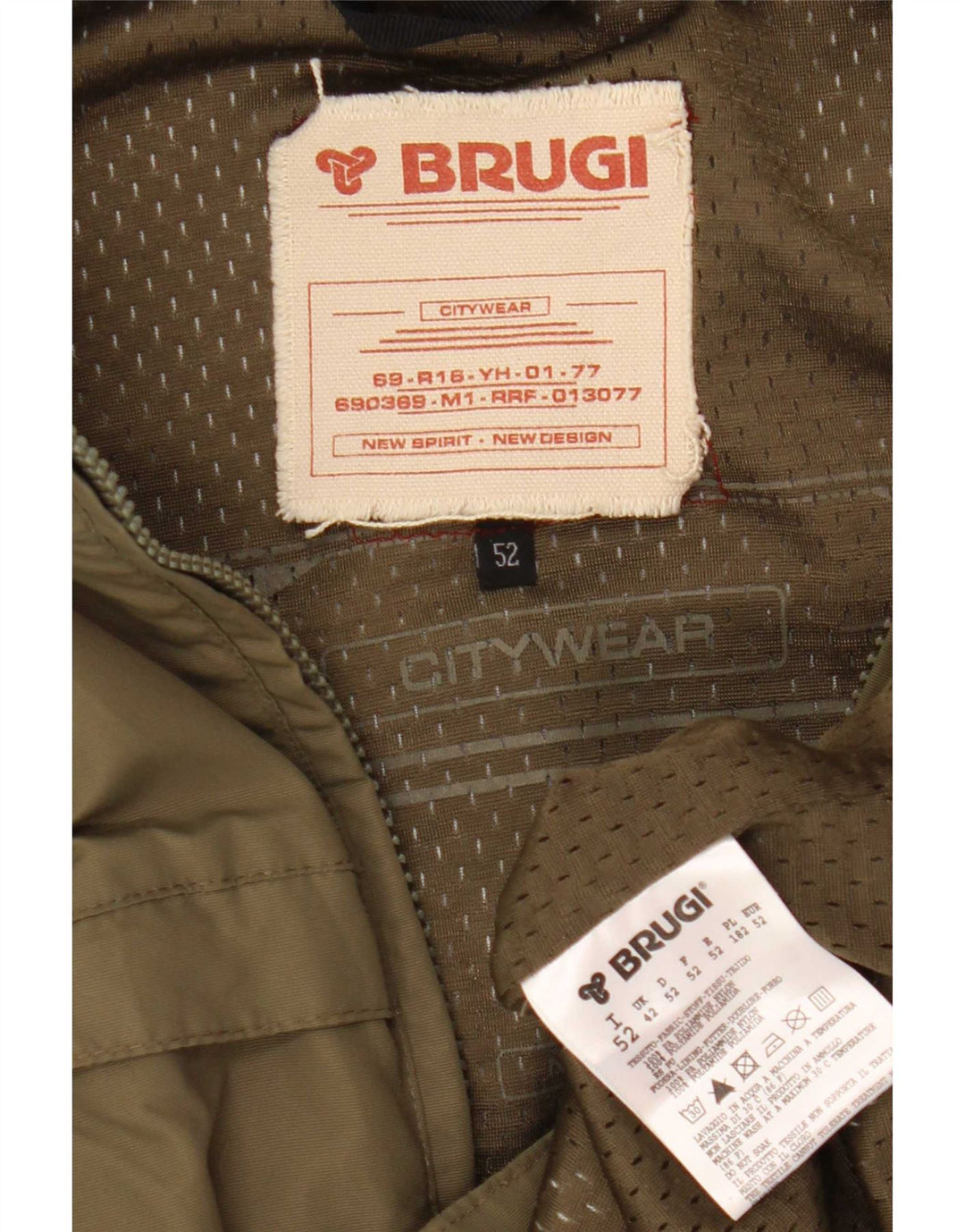 Brugi Mens Bomber Jacket IT 52 XL Khaki Nylon