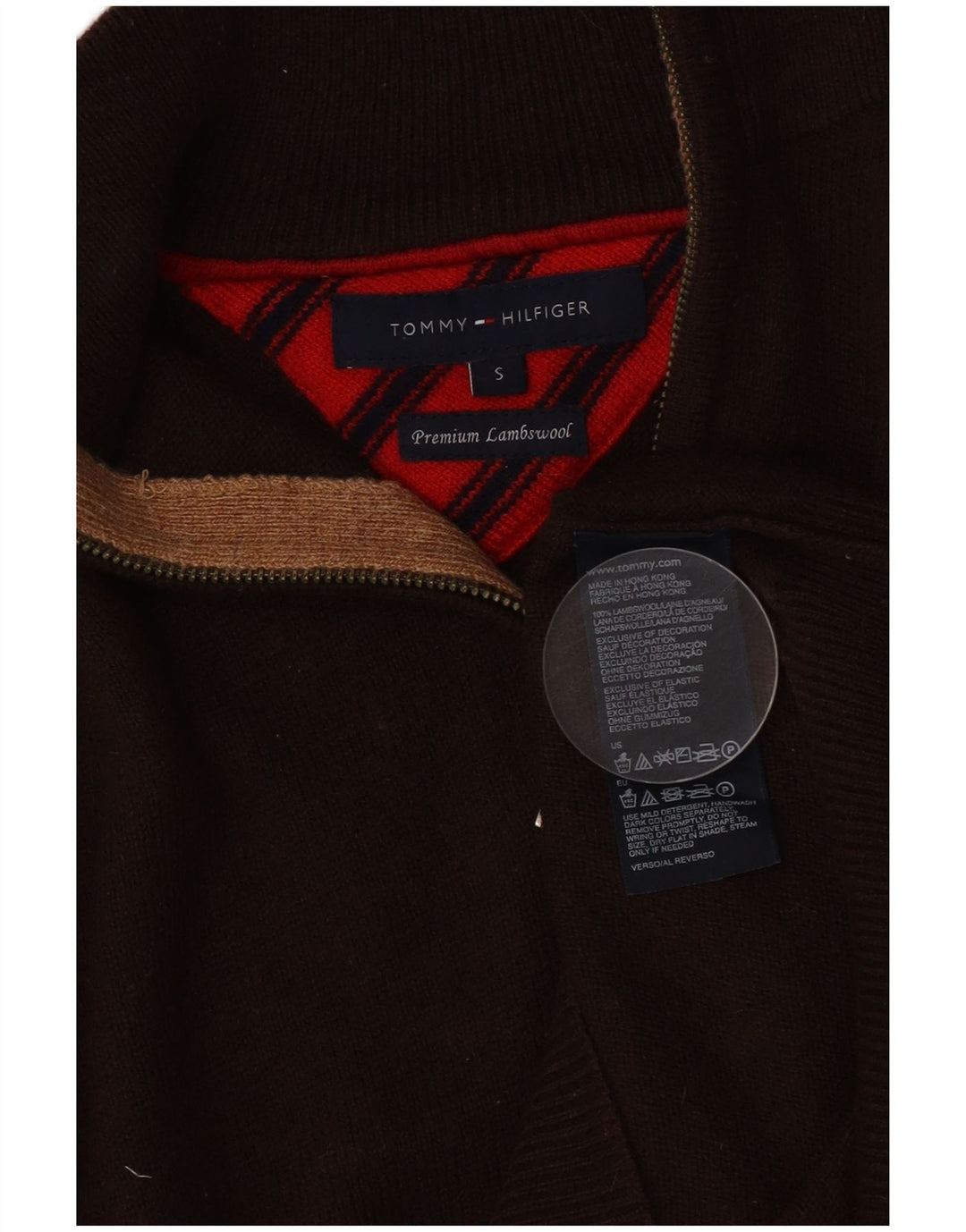Ανδρικό πουλόβερ με φερμουάρ Tommy Hilfiger Μικρό Καφέ Lambswool