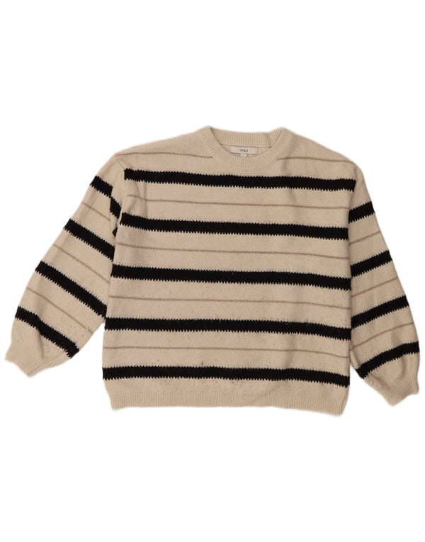 Marks & Spencer Γυναικείο πουλόβερ με λαιμόκοψη UK 16 μεγάλο λευκό ριγέ