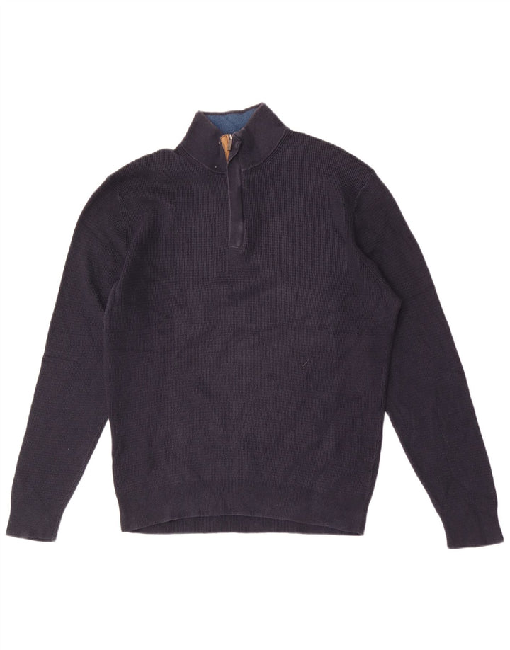 Ανδρικό πουλόβερ Massimo Dutti με φερμουάρ, Βαμβακερό, μπλε ναυτικό