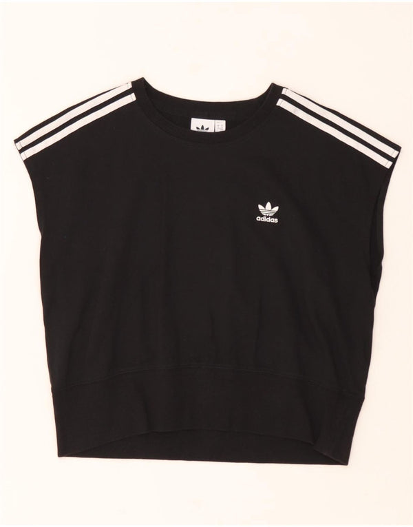 Γυναικεία φούτερ Adidas με κοντό μανίκι Jumper UK 14 μεγάλο μαύρο βαμβακερό
