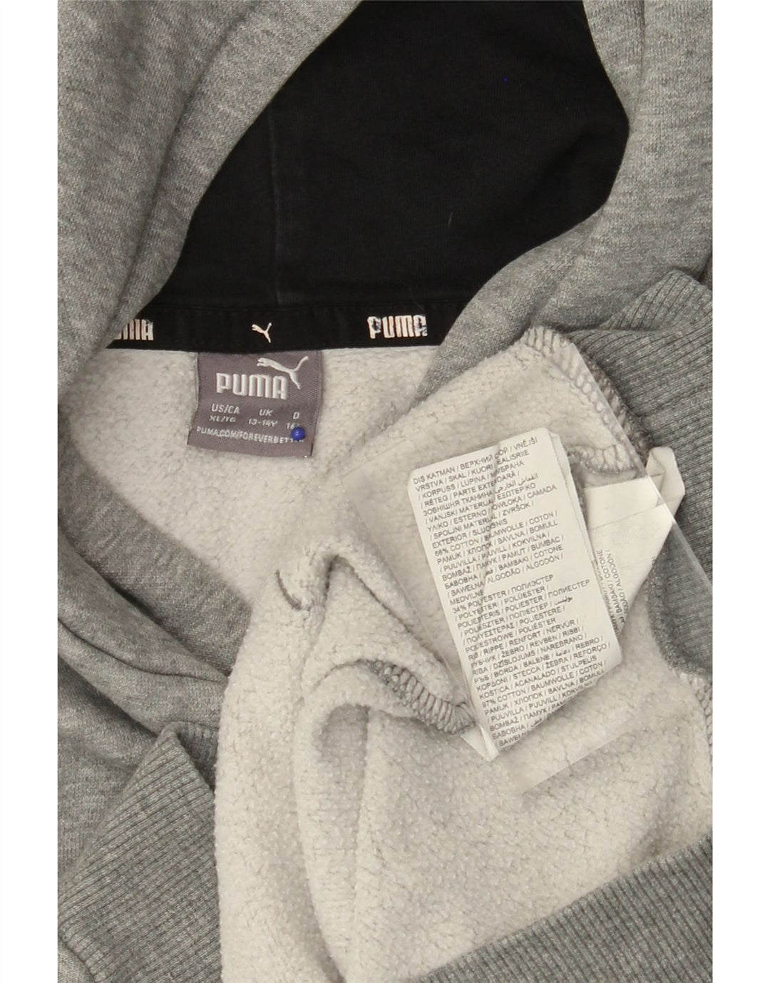 PUMA Boys Graphic Hoodie Jumper 13-14 Years Grey Cotton