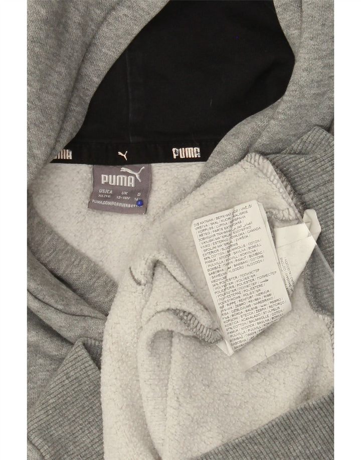PUMA Boys Graphic Hoodie Jumper 13-14 Years Grey Cotton