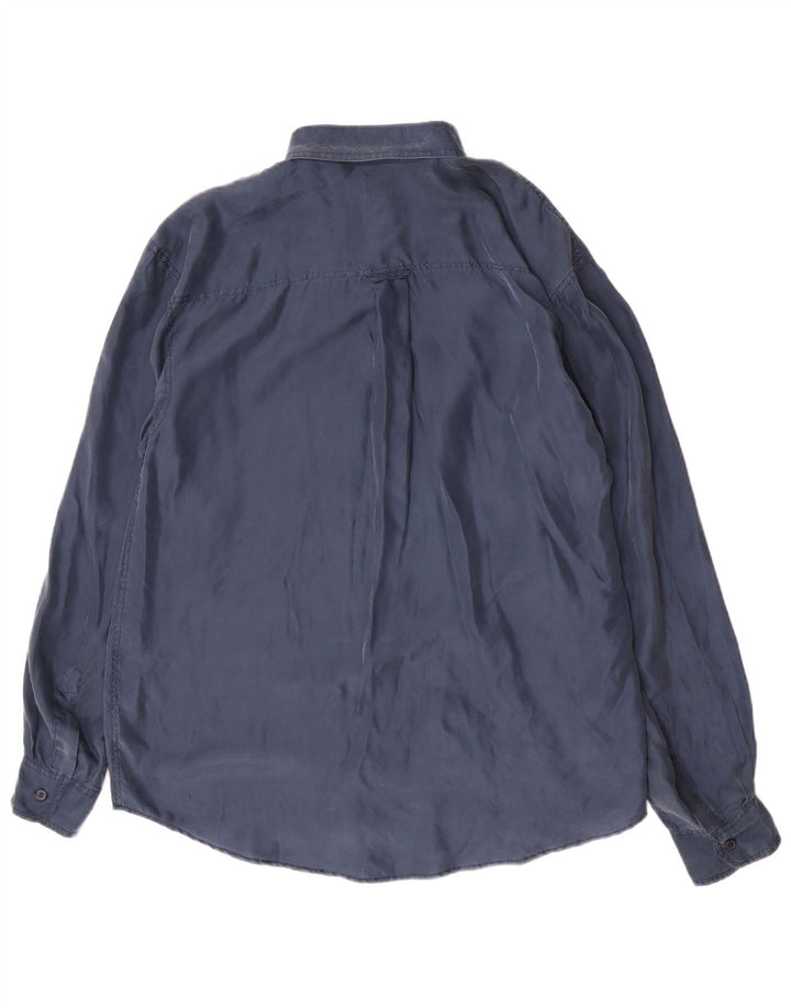 Vintage Ανδρικό πουκάμισο Μεγάλο Navy Blue Silk