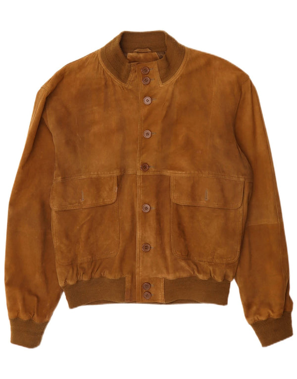 Vintage Ανδρικό Suede Bomber Jacket IT 52 XL Καφέ Δερμάτινο