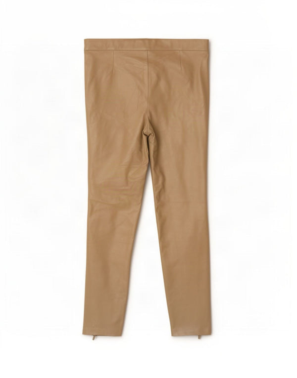Zara Γυναικείο Λεπτό Δερμάτινο Παντελόνι XL W32 L27 Μπεζ