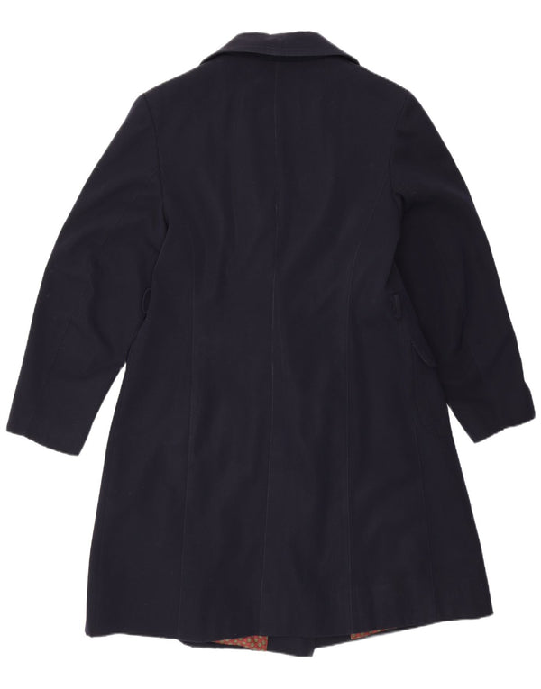 Vintage γυναικείο παλτό με διπλό στήθος UK 14 Medium Navy Blue παρθένο μαλλί