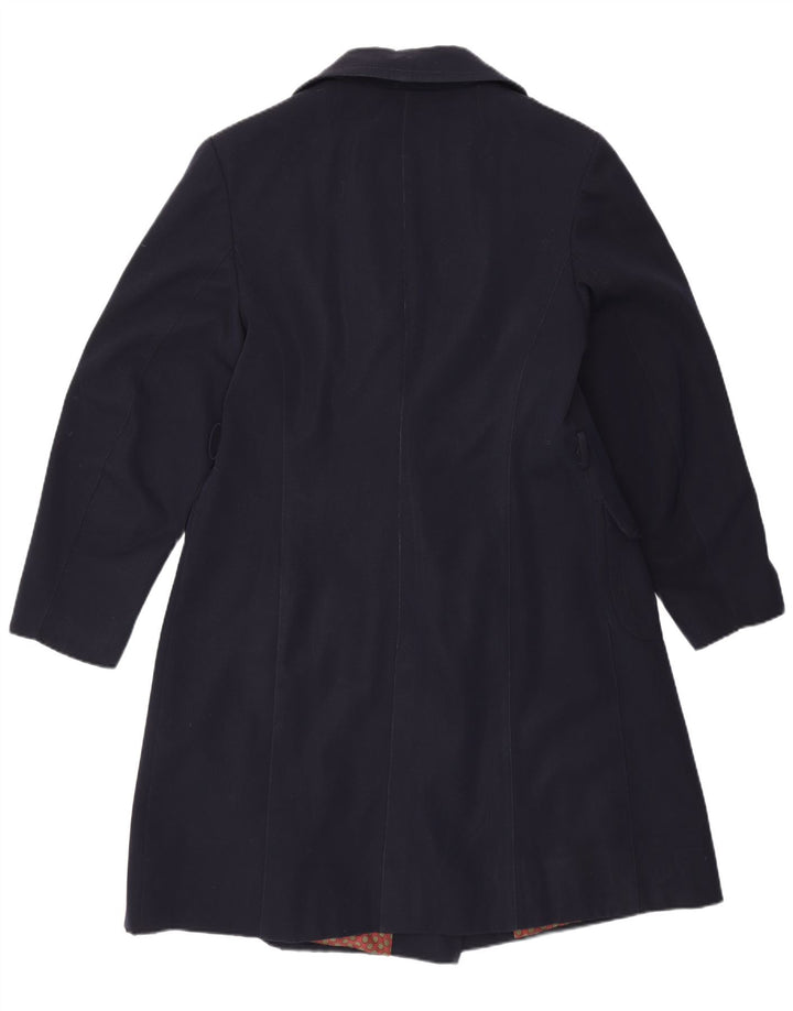 Vintage γυναικείο παλτό με διπλό στήθος UK 14 Medium Navy Blue παρθένο μαλλί
