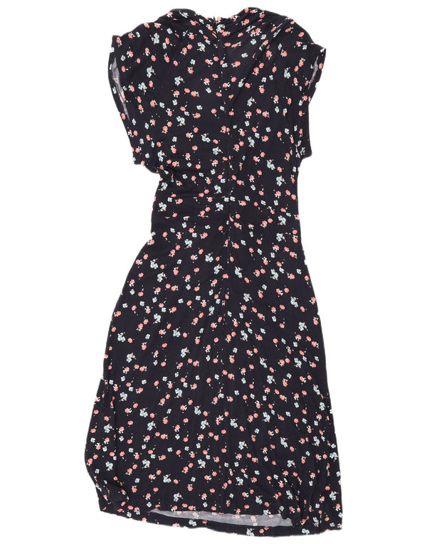 Γυναικείο Γυναικείο φόρεμα Α-γραμμής γαλλικής σύνδεσης UK 14 Medium Navy Blue Floral Viscose