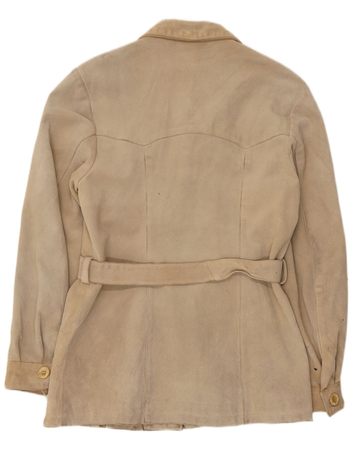 VINTAGE Γυναικείο Suede Jacket UK 12 Medium Beige Leather