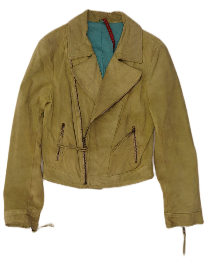 Vintage Γυναικείο Crop Suede Biker Jacket IT 40 Small Green Leather