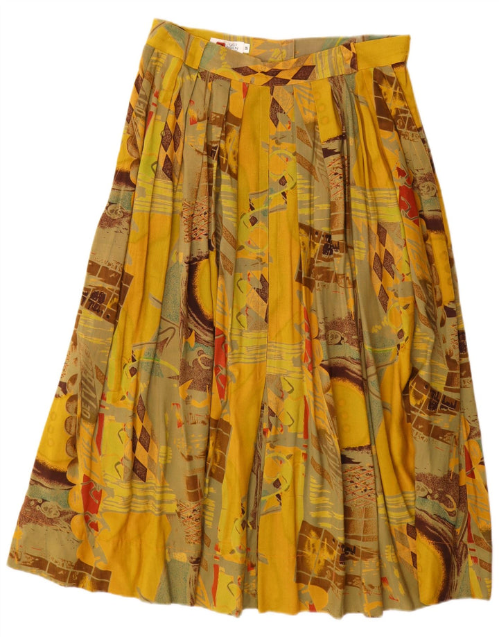 Vintage γυναικεία αφηρημένη φούστα με μοτίβο πλισέ μεσαία W30 κίτρινη